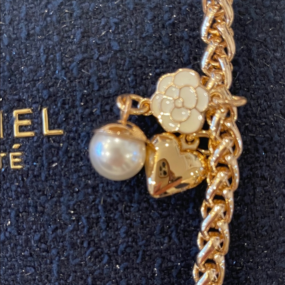 Chanel Tweed  Navy Cosmetics Bag with Charm Gold Chain - Picture 7 of 15